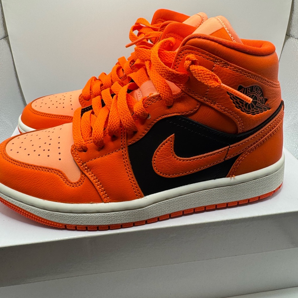 Nike Air Jordan 1 Mid Crimson Bliss Rush Orange Sneakers Shoes 7